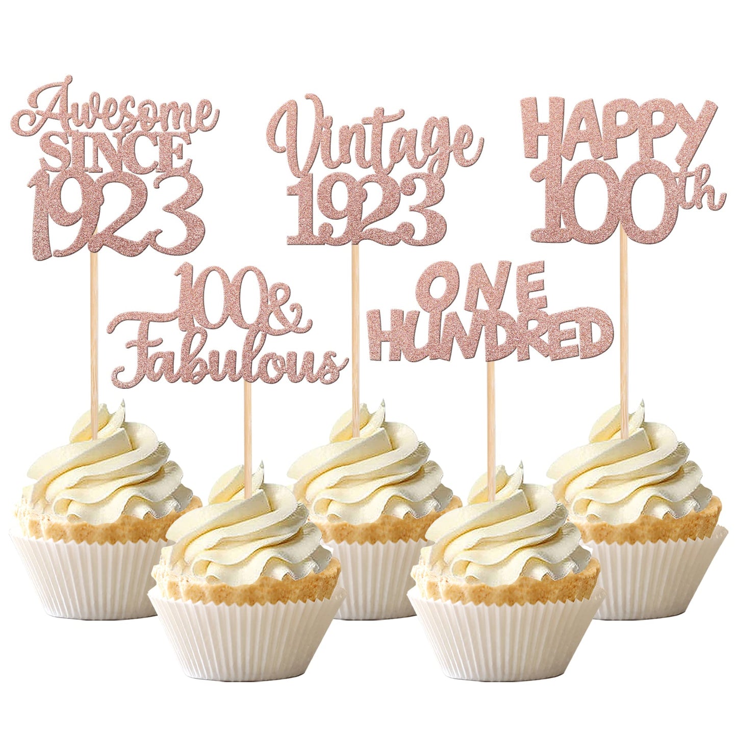 30Pcs Vintage 1923 Cupcake Toppers Glitter One Hundred 100 Fabulous Happy 100Th Birthday Cupcake Picks Awesome Since 1923 Cake D