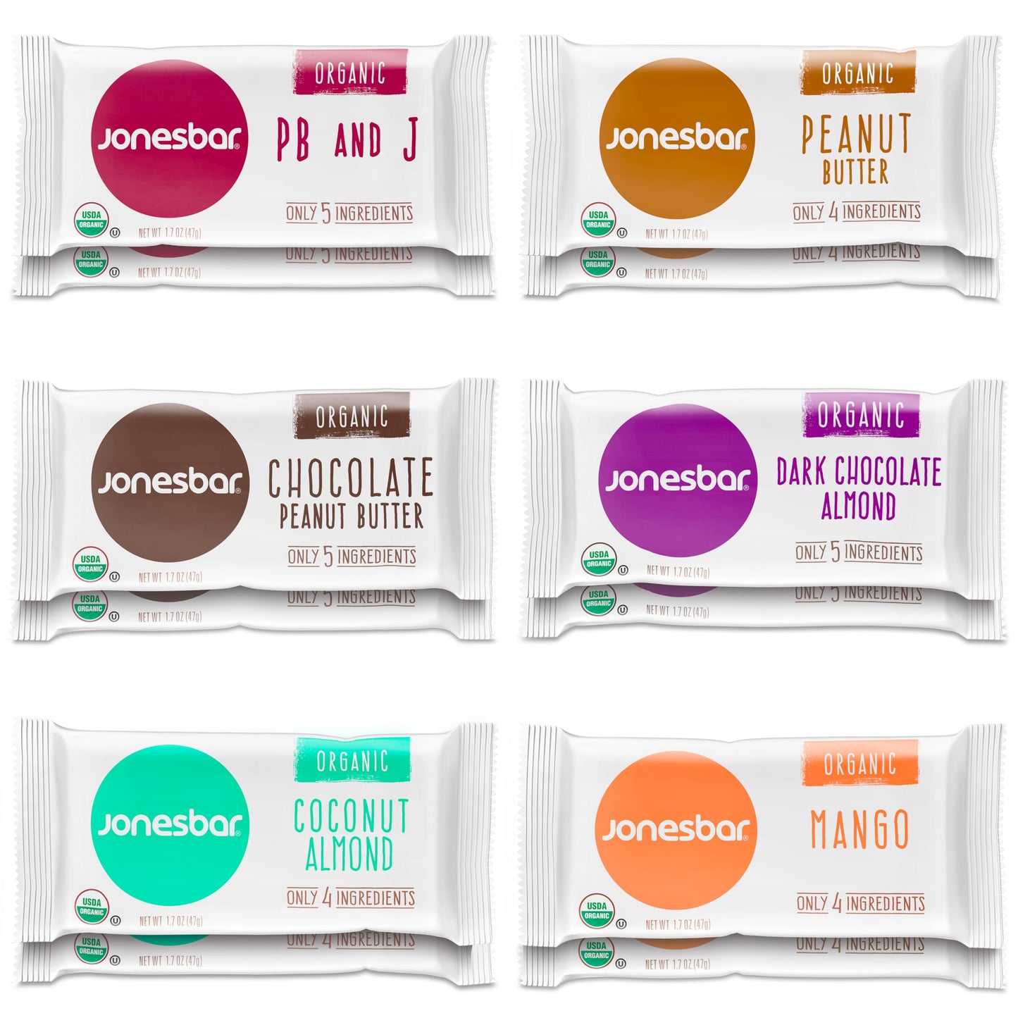 Jonesbar Usda Organic Fruit & Nut Bar, Non-Gmo, Kosher, Vegan, Gluten Free, Simple Snack Bar (Variety Pack, 12 Count (Pack Of 1)