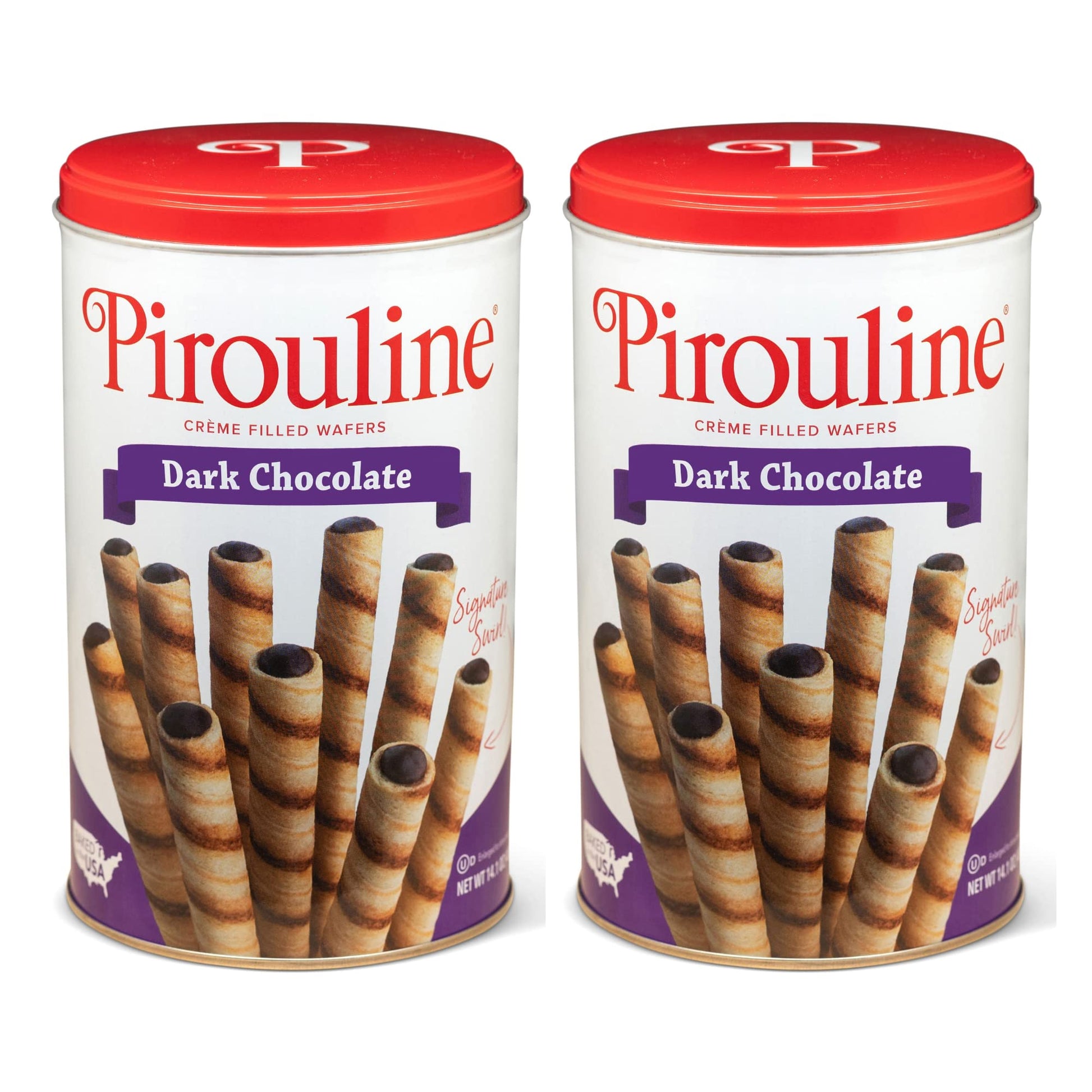 Pirouline Rolled Wafers – Dark Chocolate – Rolled Wafer Sticks, Crème Filled Wafers, Rolled Cookies For Coffee, Tea, Ice Cream, Snacks, Parties, Gifts, And More – 14.1Oz Tin 2Pk