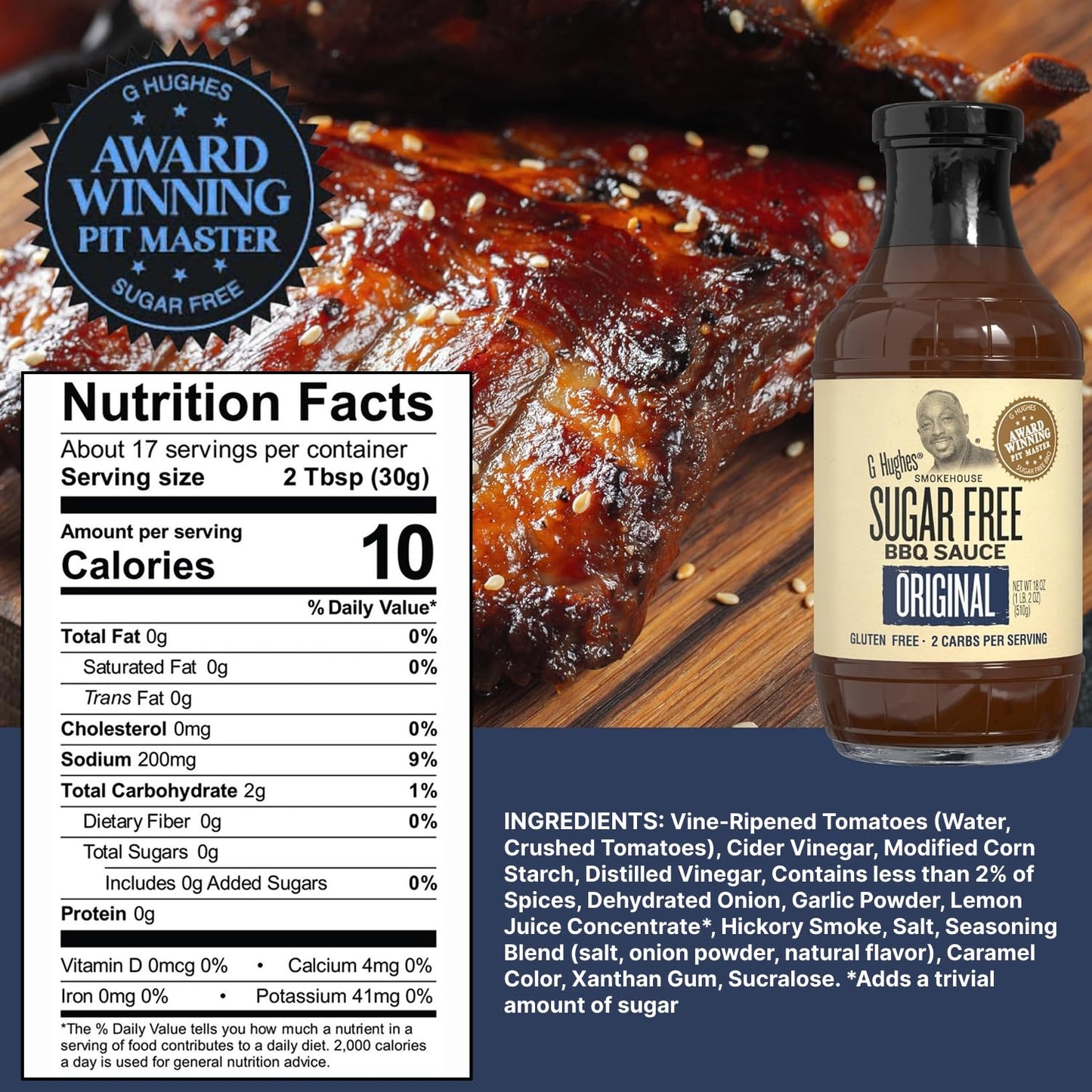 G Hughes Sugar Free BBQ Sauces Pack of 2 - Hickory & Original, Gluten Free, 18 oz