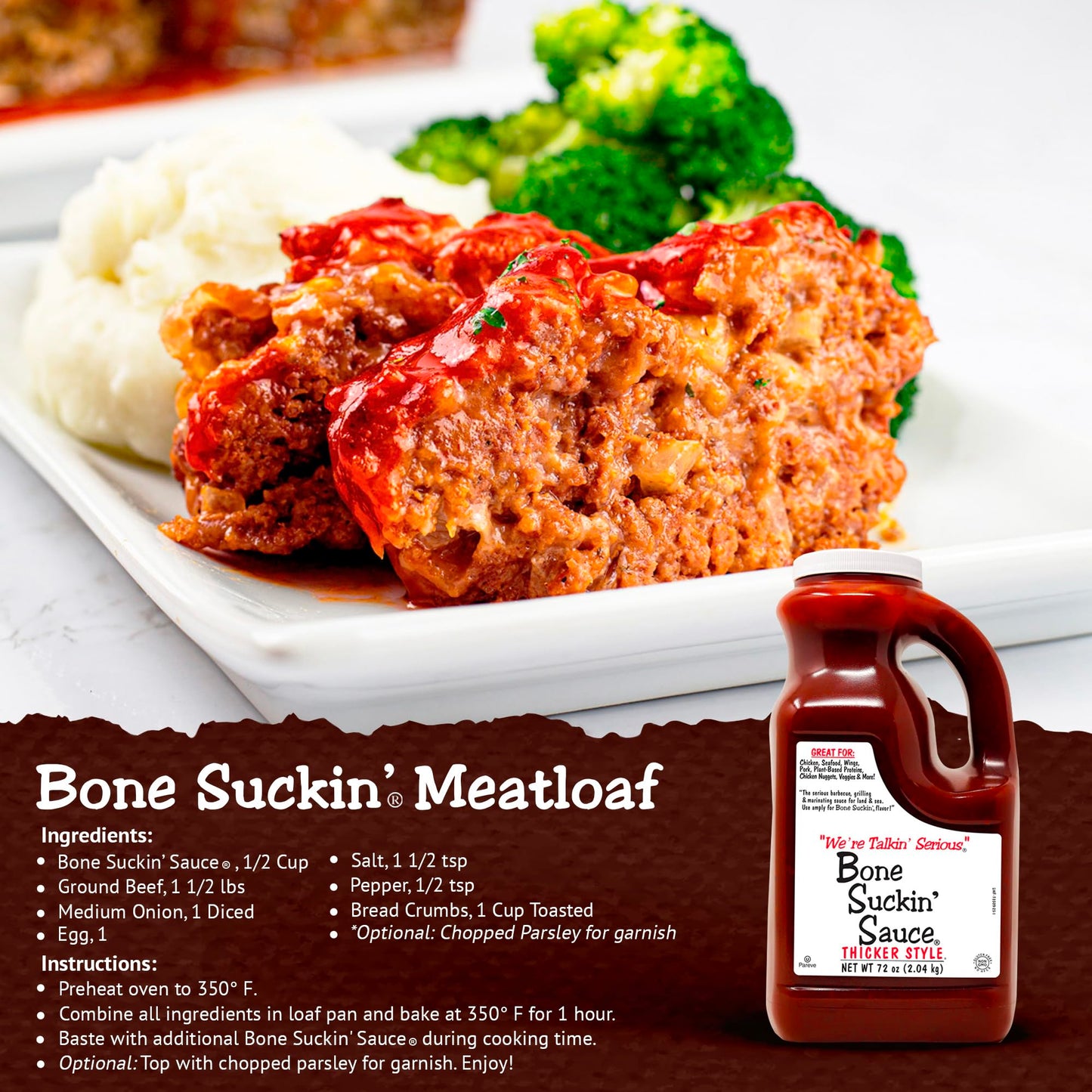 Bone Suckin' Sauce Sweet Southern Thick Bbq Sauce, Gluten-Free, Non-Gmo, Kosher, Thick Barbecue Sauce Sweetened With Cane Sugar