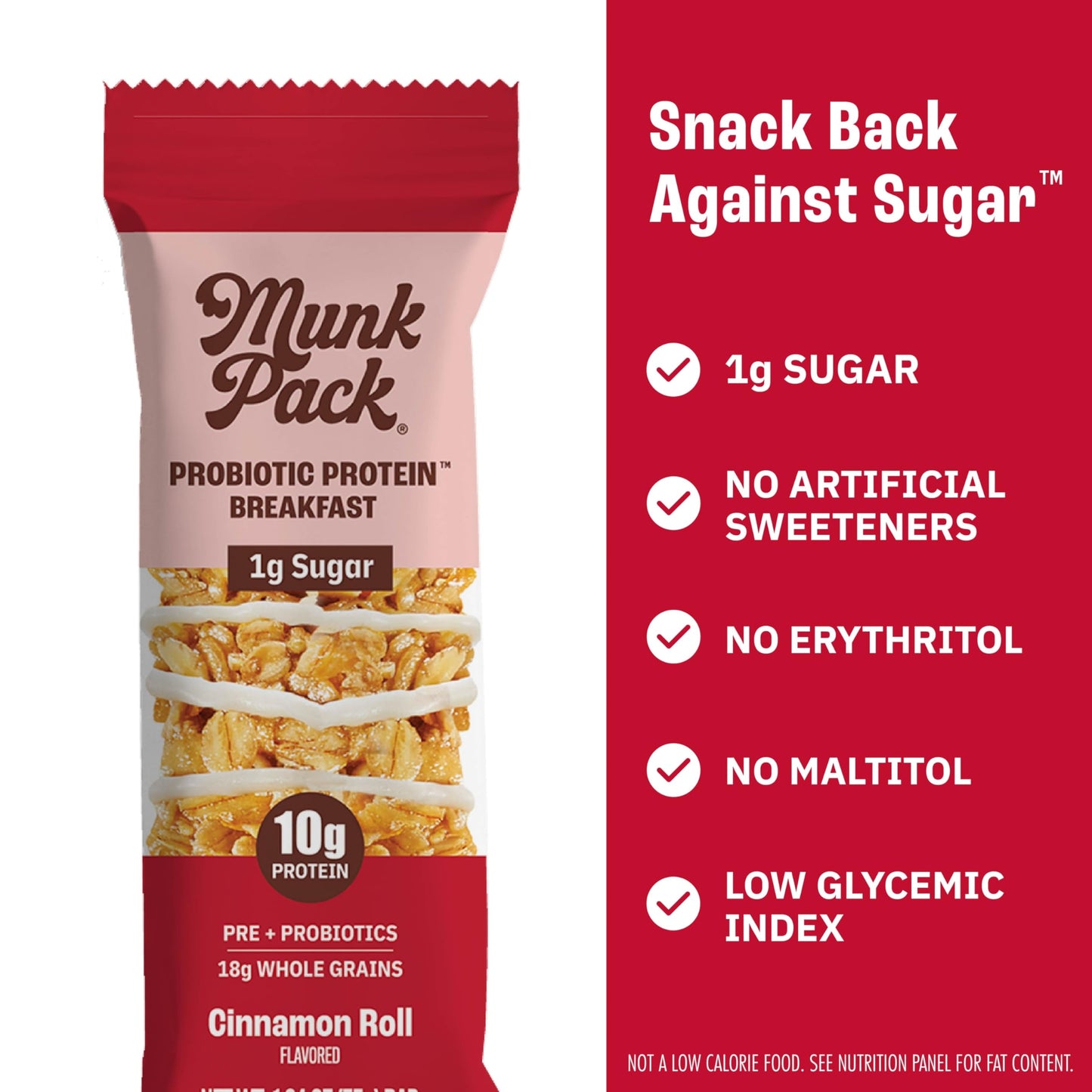Munk Pack Probiotic Protein Breakfast Bars - 10g Plant Protein  1g Sugar  6g Fiber - For mature-themeds & Kids  Low Sugar Snack  Gluten-Free  Diabetic-Friendly  Non-GMO  Cinnamon Roll - 12 Pack