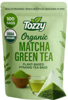 Tozzy Organic Matcha Green Tea - 100 Count  Plant-Based Pyramid Tea Bags | Ceremonial Matcha + Whole Leaf Sencha