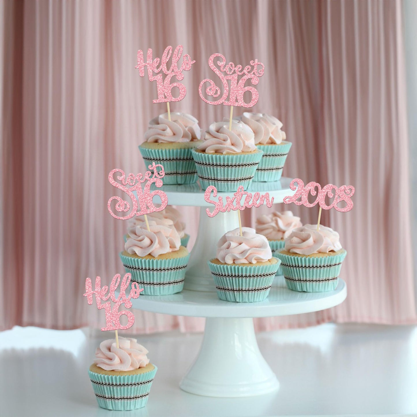 Gyufise 24Pcs Happy 16Th Birthday Cupcake Toppers Glitter Hello 16 Sweet 16 Sixteen Years Old Cupcake Picks For Celebrating 16Th
