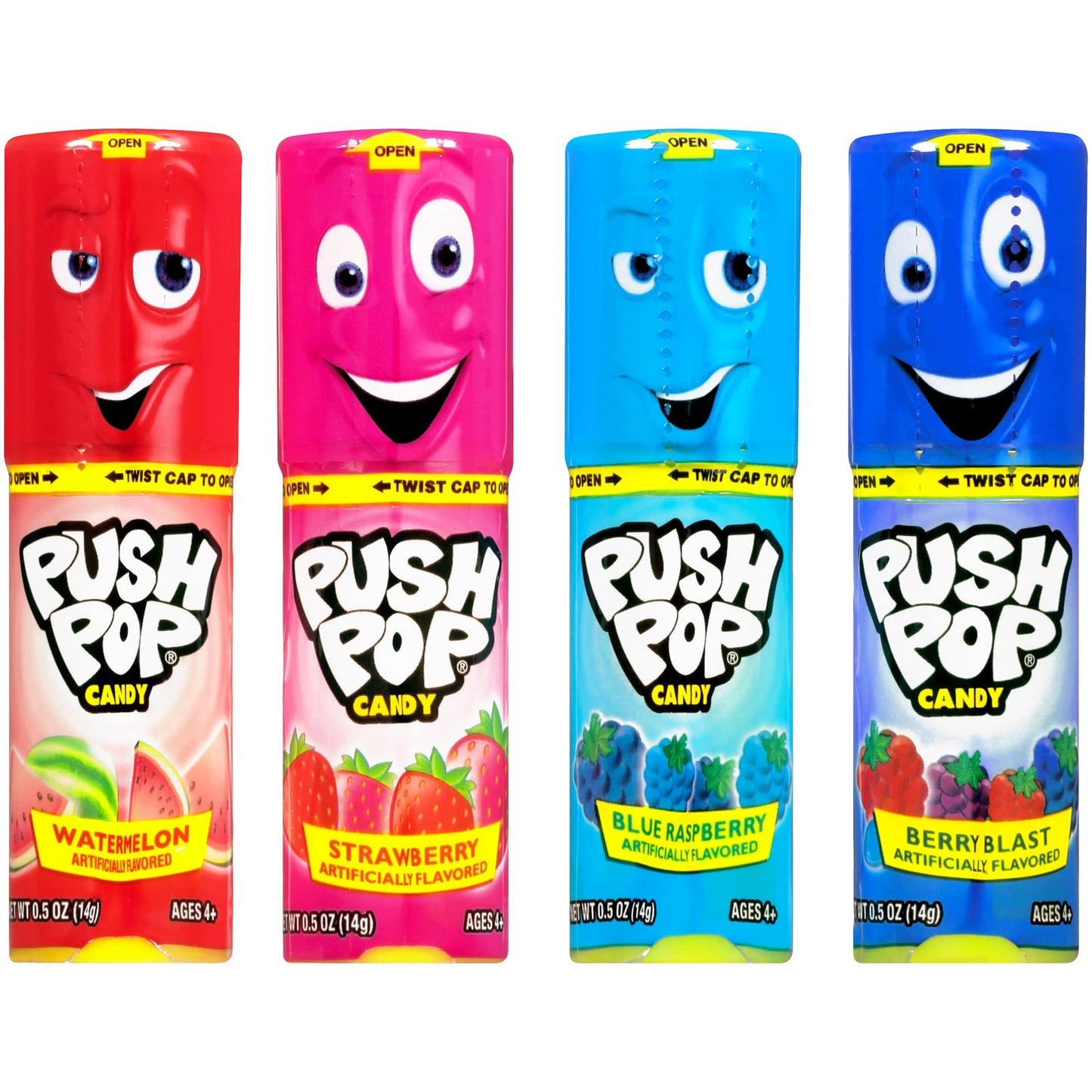 Push Pop Giant Lollipop Container - 10 Count Assorted Fruity Flavors - 0.5 Ounce Pack - Blue