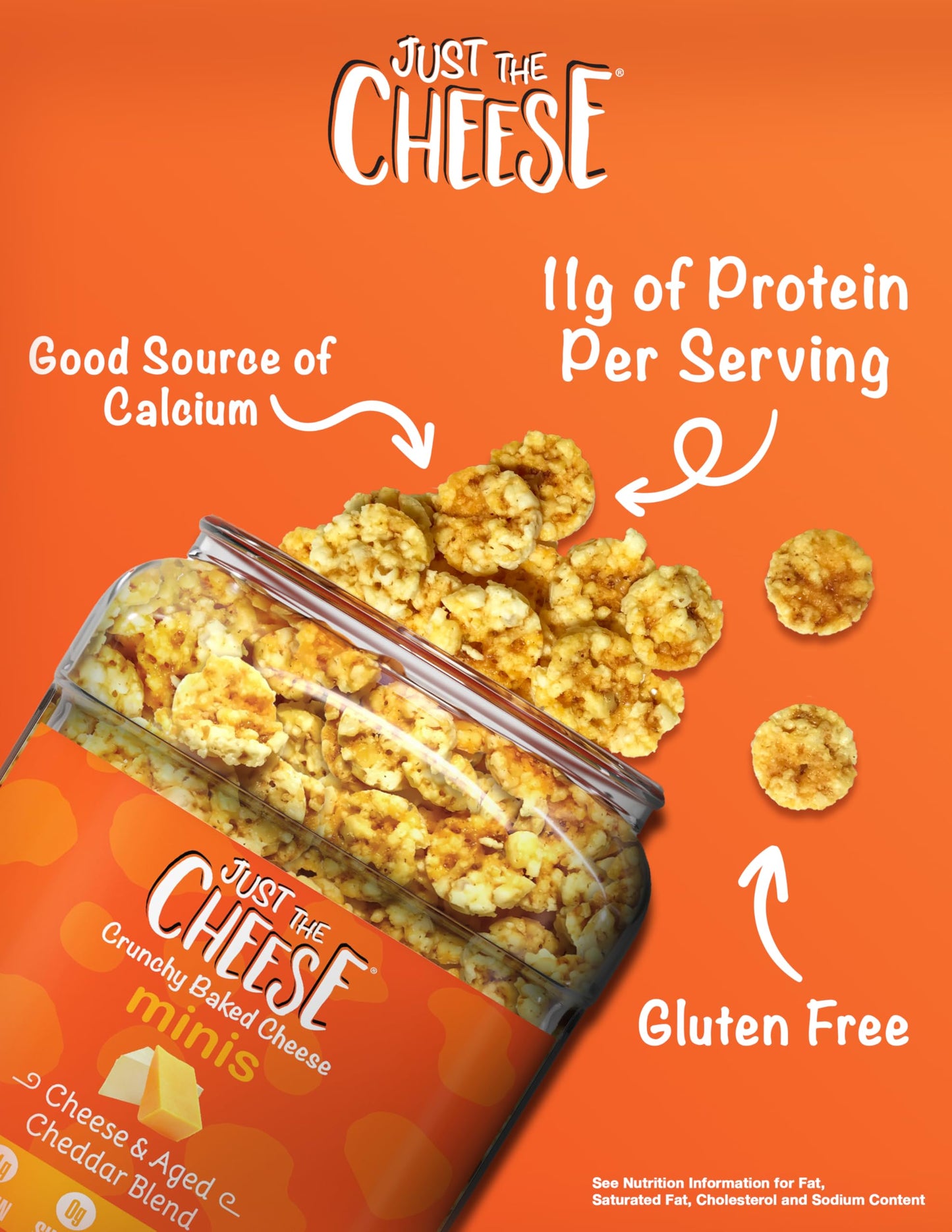 Just the Cheese Minis - Cheese & Aged Cheddar Blend Crisps  12 oz Jar  Delicious Low-Carb Lifestyle Protein Chips  High-Protein  Gluten-Free Crisps  Keto-Friendly  Zero Sugar  Perfect Snack for mature-themeds