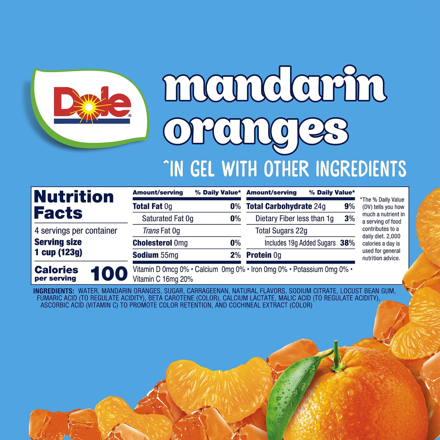 Dole Fruit Bowls Mandarins in Orange Flavored Gel Snacks, 4.3oz 4 Total Cups, Gluten & Dairy Free, Bulk Lunch Snacks for Kids &