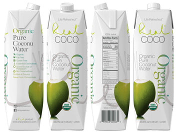 Life Refreshed Organic Coconut Water (6-Pack 1L) - USDA Organic, No Added Sugar, Vegan, Electrolytes, Plant-Based, 33.8 Fl Oz