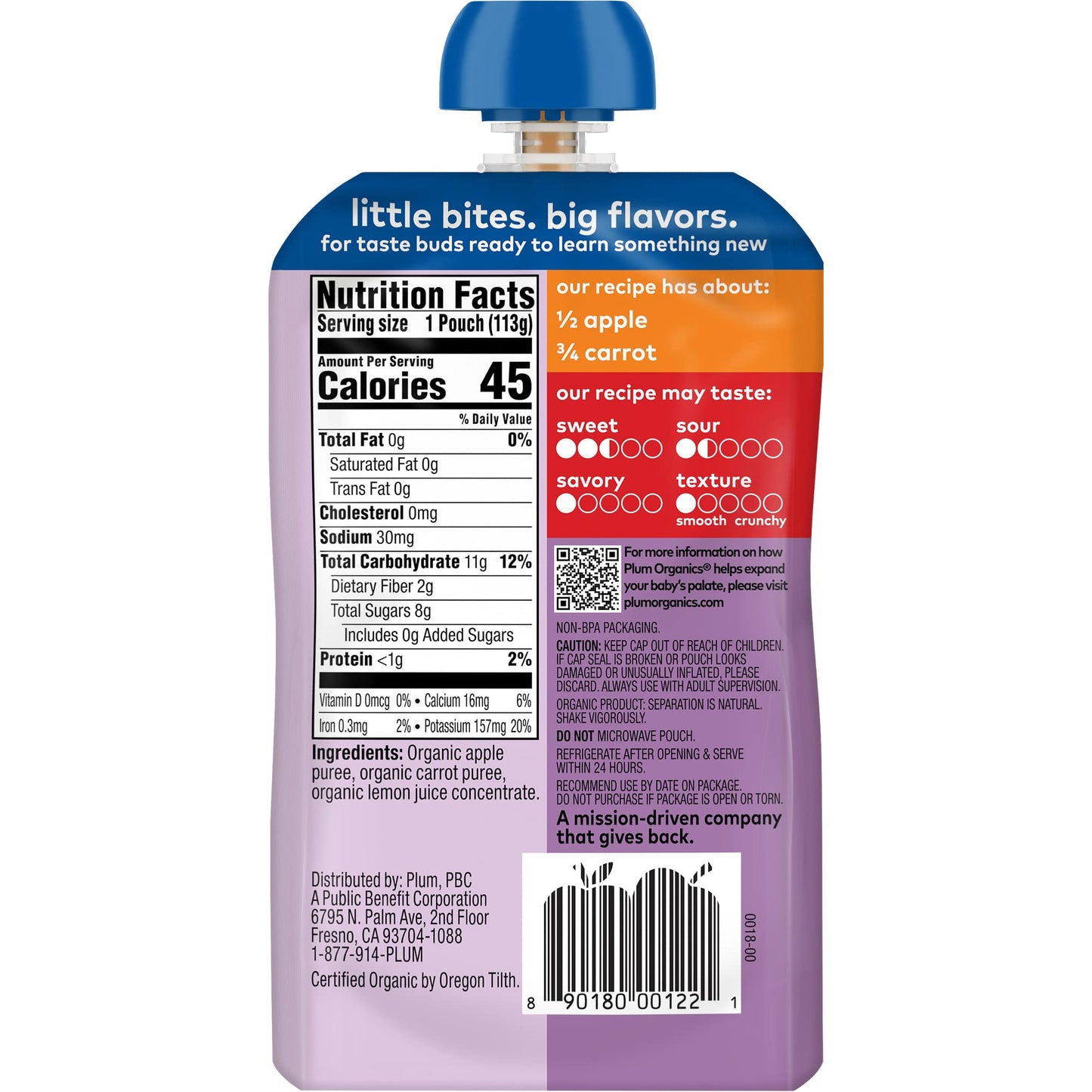 Plum Organics Stage 2 Organic Baby Food - Apple And Carrot - 4 Oz Pouch (Pack Of 12) - Organic Fruit And Vegetable Baby Food Pou