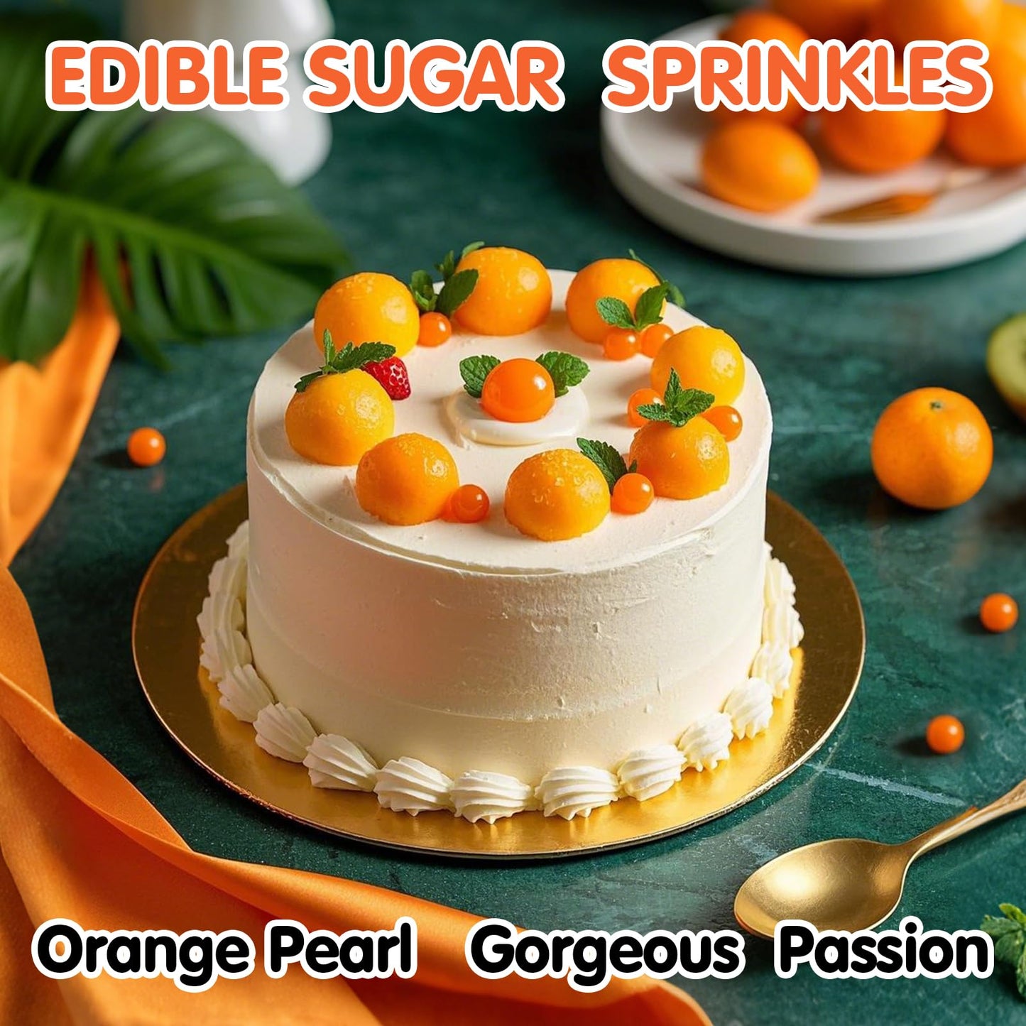 Sugarzy Edible Orange Pearl Sprinkles, Mixed Sizes, 130g/4.58oz, Baking Decorations, Cupcake Toppers, Wedding Party Supplies