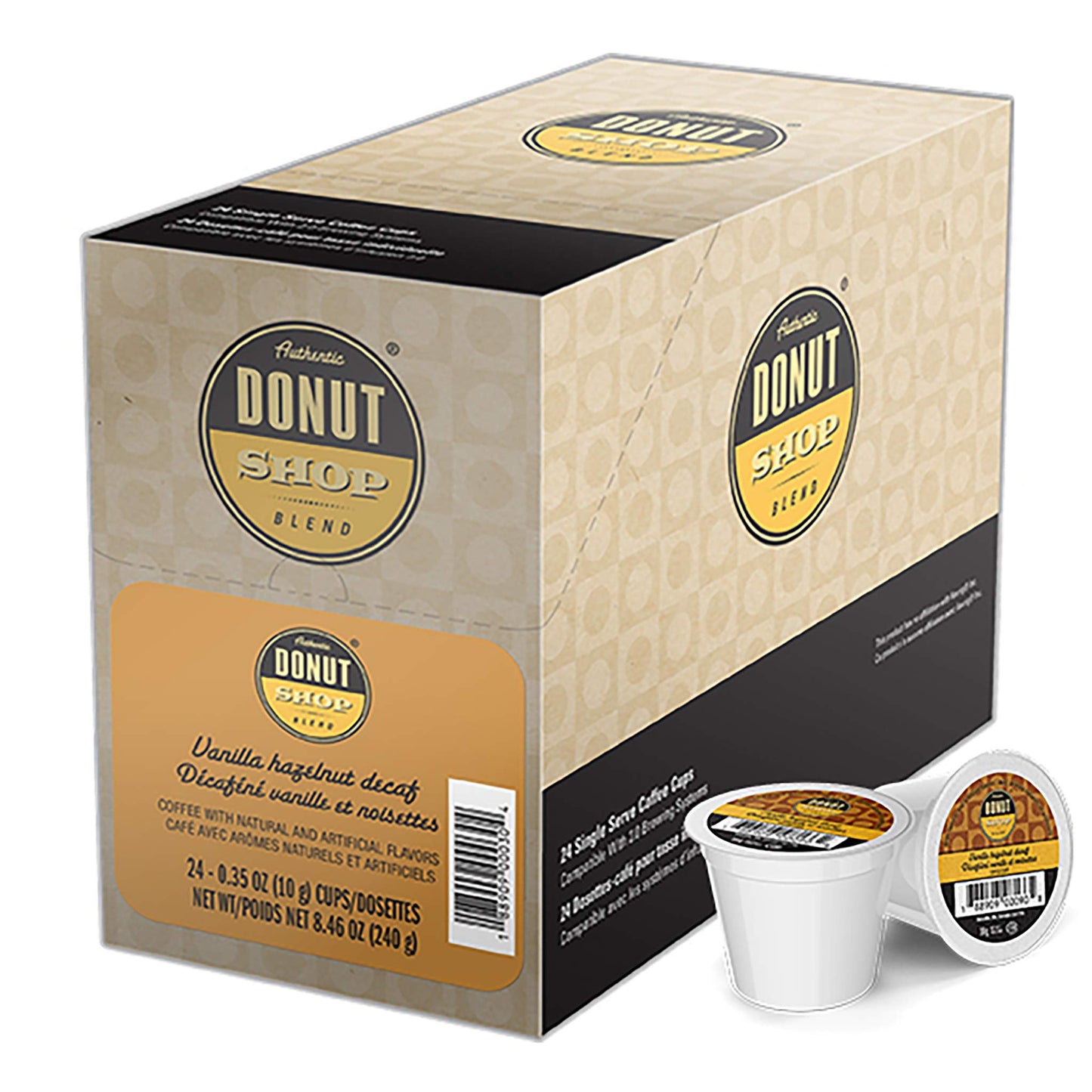 Authentic Donut Shop Decaf Vanilla Hazelnut Single Serve Cups for Keurig, 24 Count, Model SNDO2210