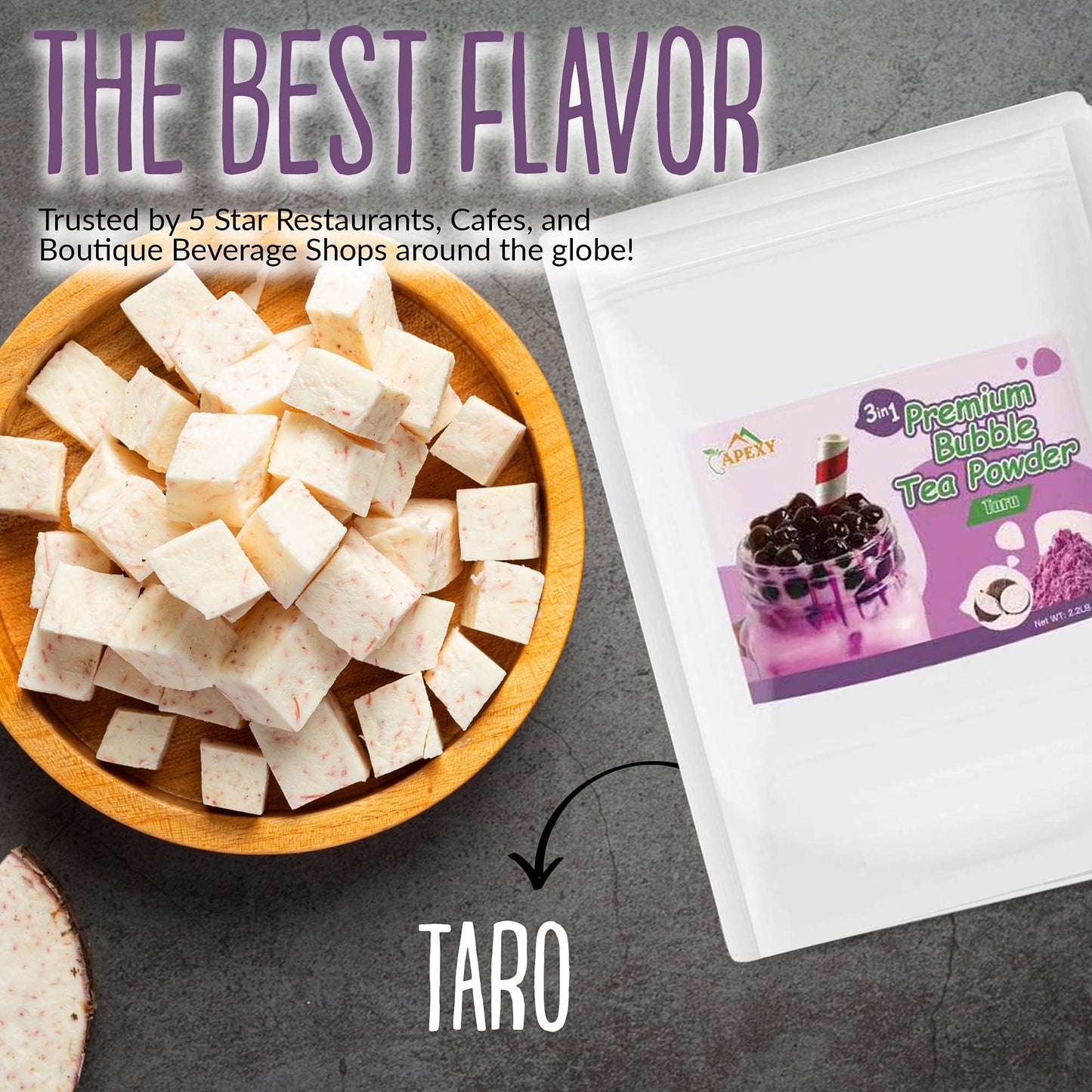 Apexy Premium Bubble Tea Powder Mix, 15.87 oz, Taro Bubble Tea, Instant 3 in 1 Bubble Tea Mix, Smoothie Mix, For Hot or Cold Dri