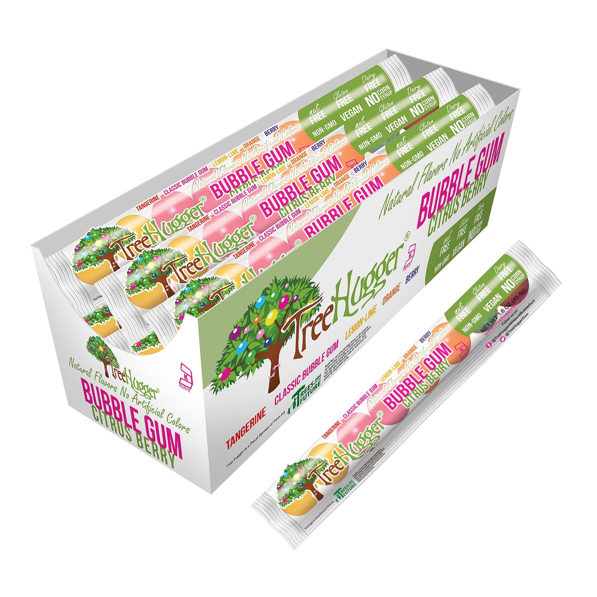 Tree Hugger Bubble Gum, Citrus Berry, Natural Flavors, No Artificial Colors, 1.6 Ounce (Pack Of 12)