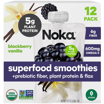 NOKA Superfood Fruit Smoothie Pouches, Blackberry Vanilla, Vegan, Gluten Free, 4.22 oz, Pack of 12