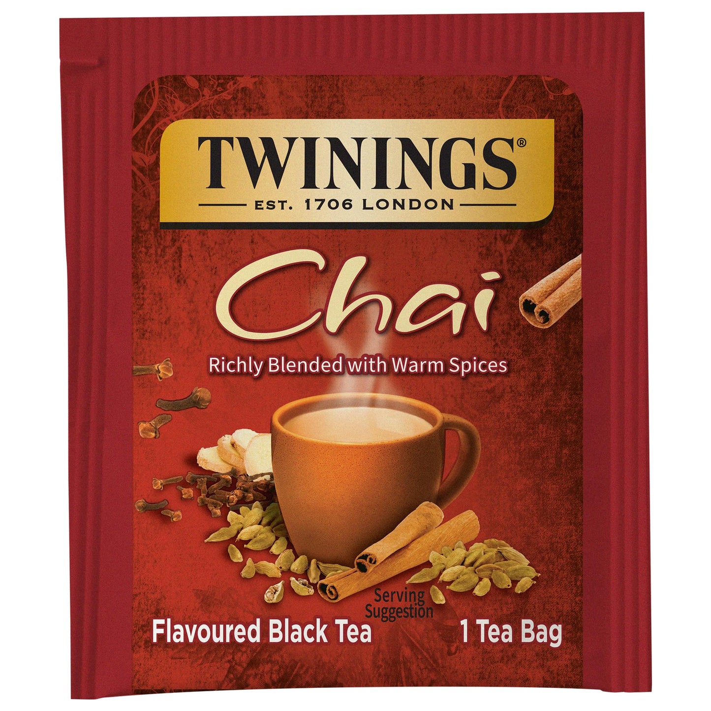 Twinings Chai Individually Wrapped Black Tea Bags, 25 Count (Pack Of 6), Sweet, Savoury Spices, Caffeinated, Enjoy Hot Or Iced