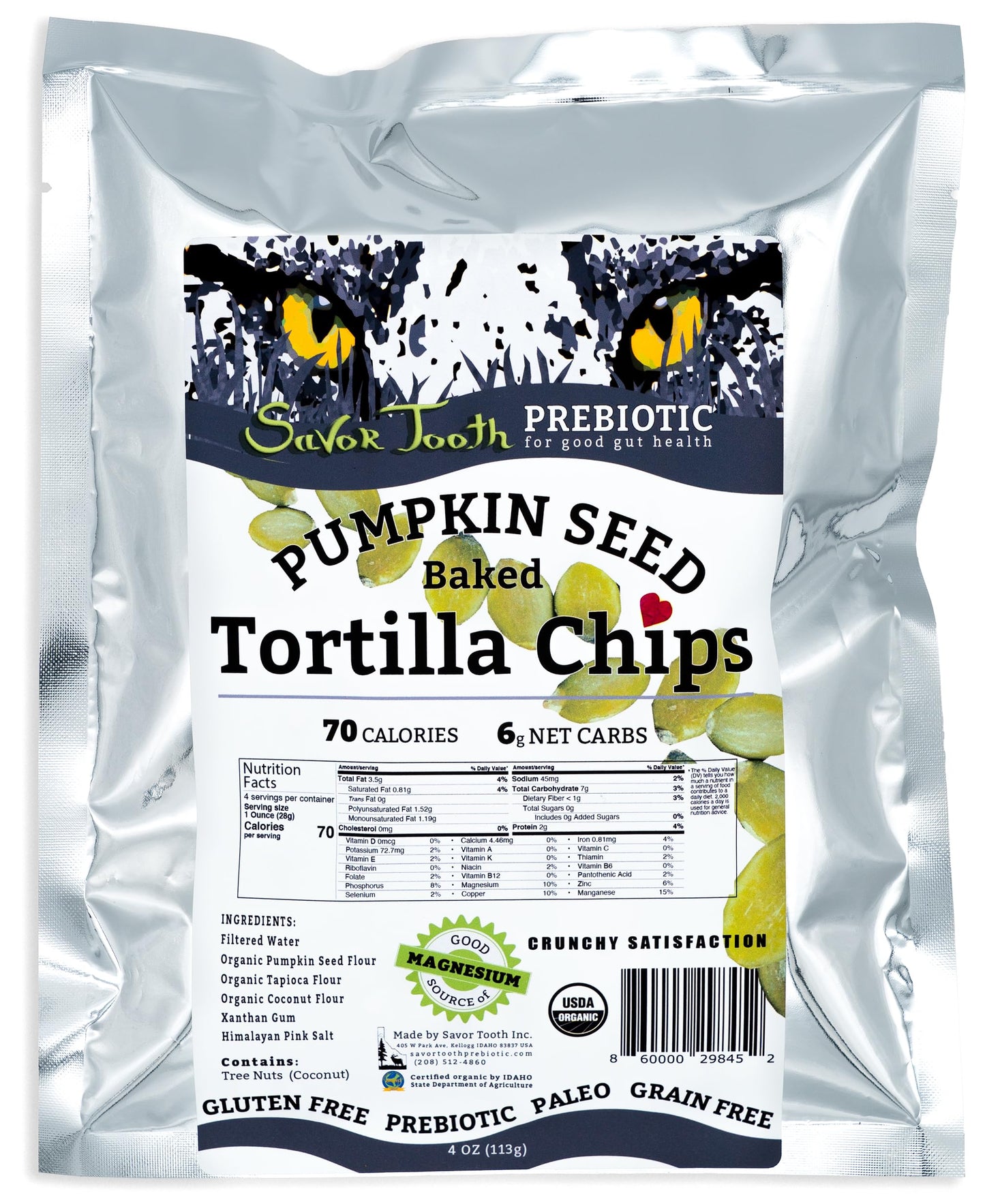 Savor Tooth Paleo Organic Pumpkin Seed Tortilla Chips, Gluten-Free, Low Carb, 4oz (6 Pack)