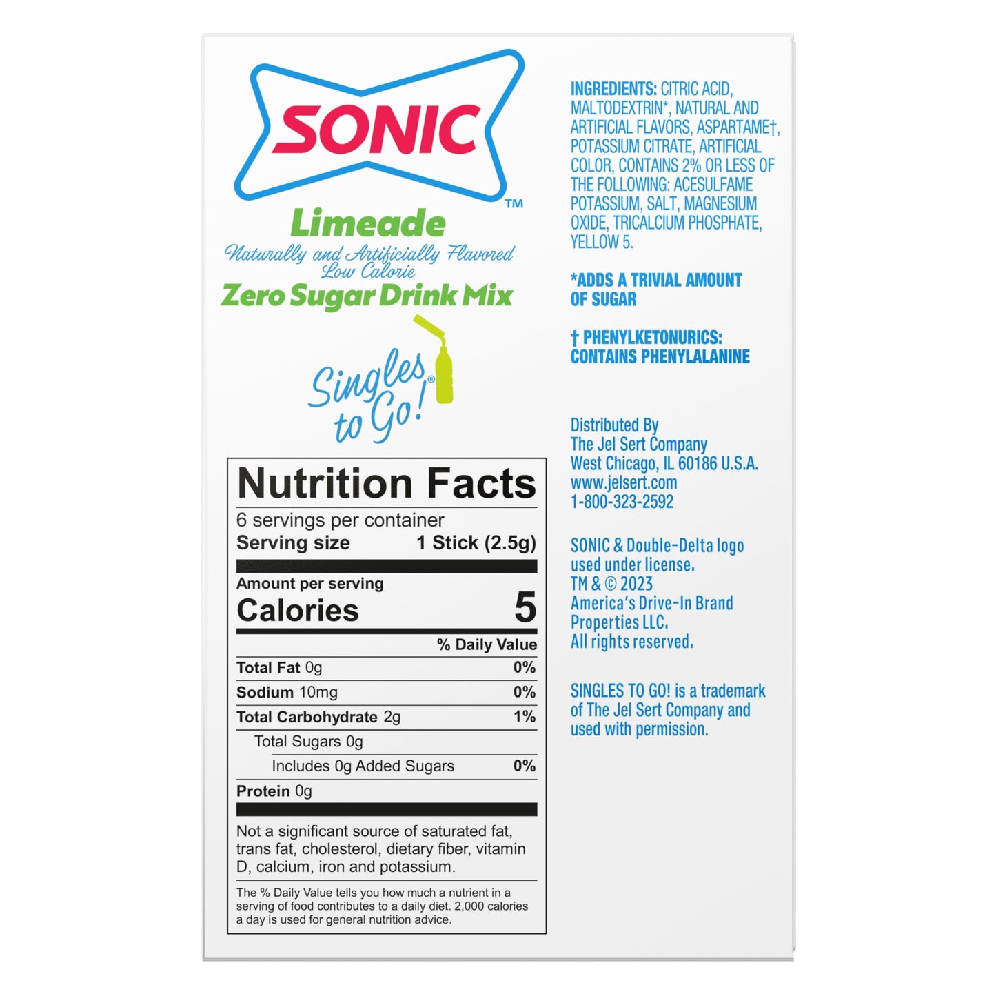 SINGLES TO GO! Sonic Limeade Drink Mix - 3 Boxes with 3 Packets Each, Total 18 Packets, 0.53 Ounce (Pack of 3)