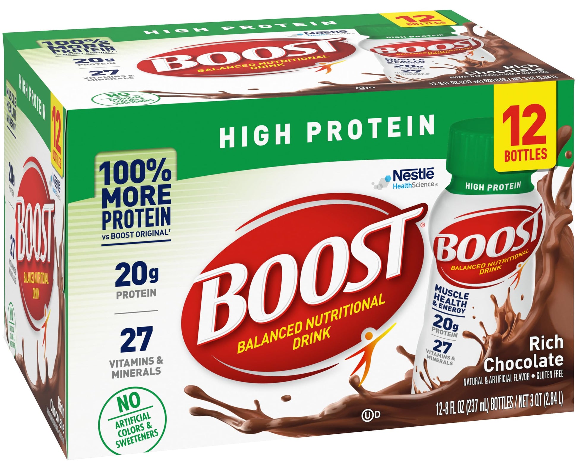 BOOST High Protein Ready to Drink Balanced Nutritional Drink, Rich Chocolate, 8 FL OZ (Pack of 12)