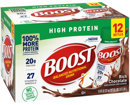 BOOST High Protein Ready to Drink Balanced Nutritional Drink, Rich Chocolate, 8 FL OZ (Pack of 12)