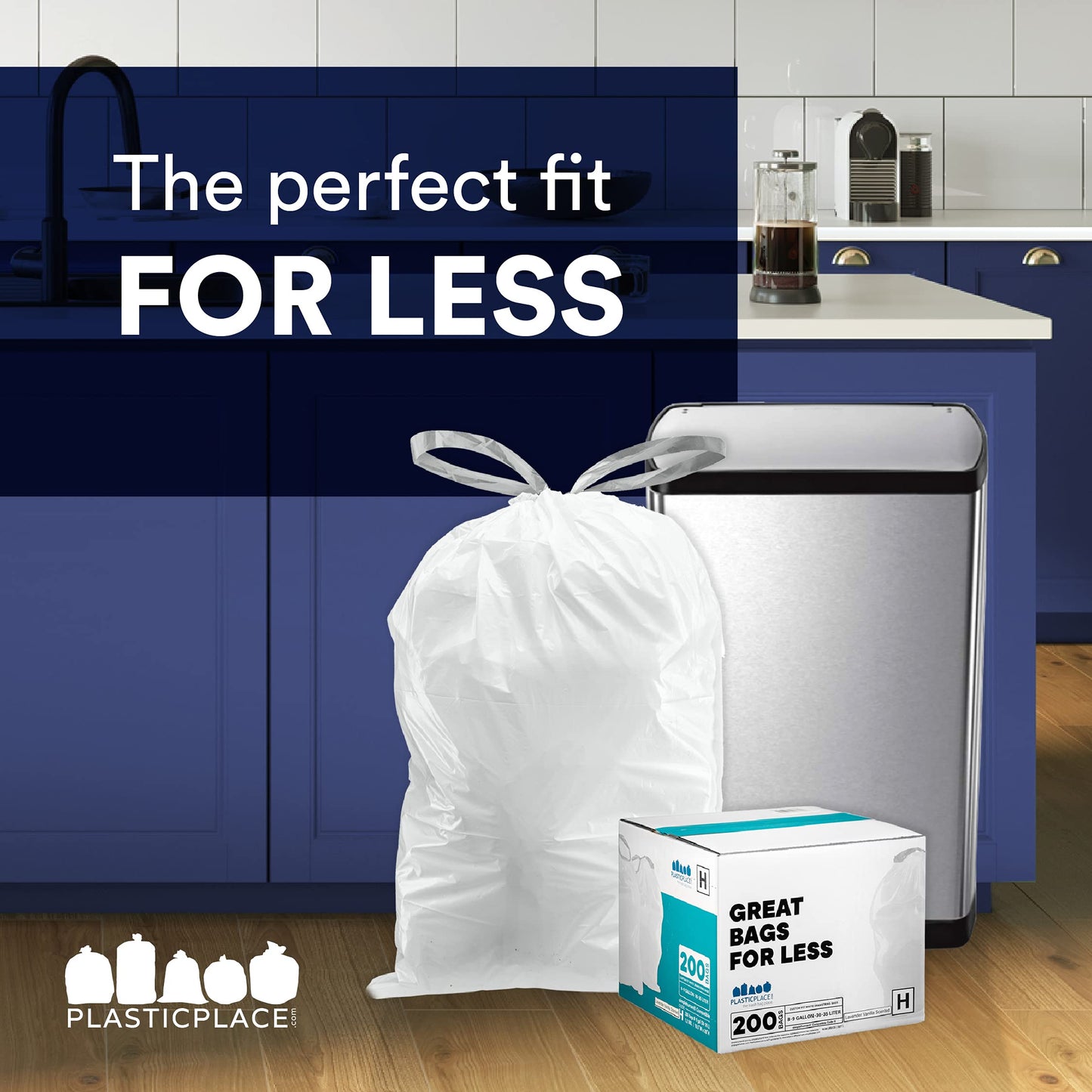 Plasticplace Simplehuman (X) Code V Compatible (100 Count) Drawstring Garbage Liners 4.2-4.8 Gallon / 16-18 Liter 14.75'' X 28''