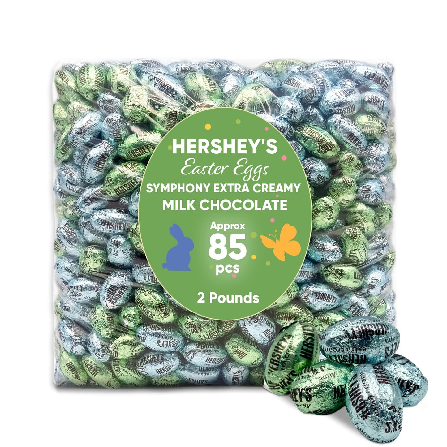 Extra Creamy Milk Chocolate Easter Eggs - 2 lb Bulk Pack, Approx. 85 Individually Wrapped Pieces, Smooth & Velvety, Perfect for 