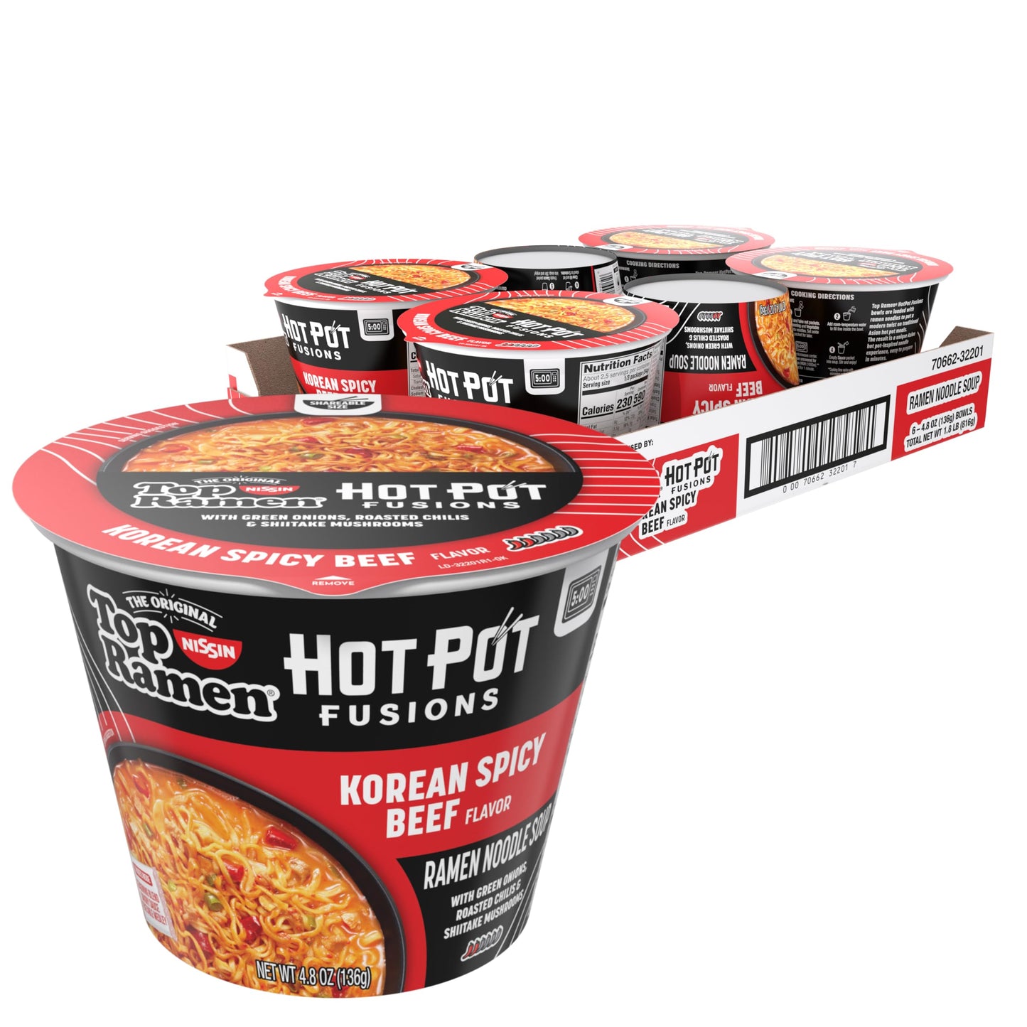 Top Ramen Hot Pot Fusions Korean Spicy Beef, 4.8 Ounce (Pack of 6)