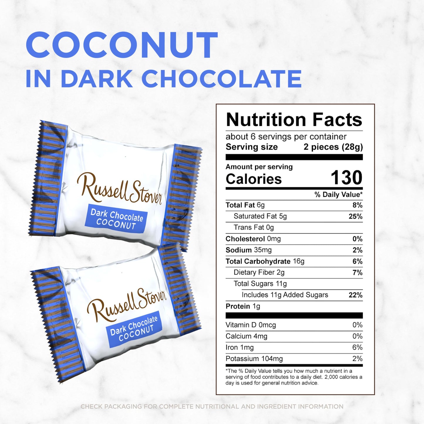 RUSSELL STOVER Dark Chocolate Coconut Candy Gift Bag, 6 oz.
