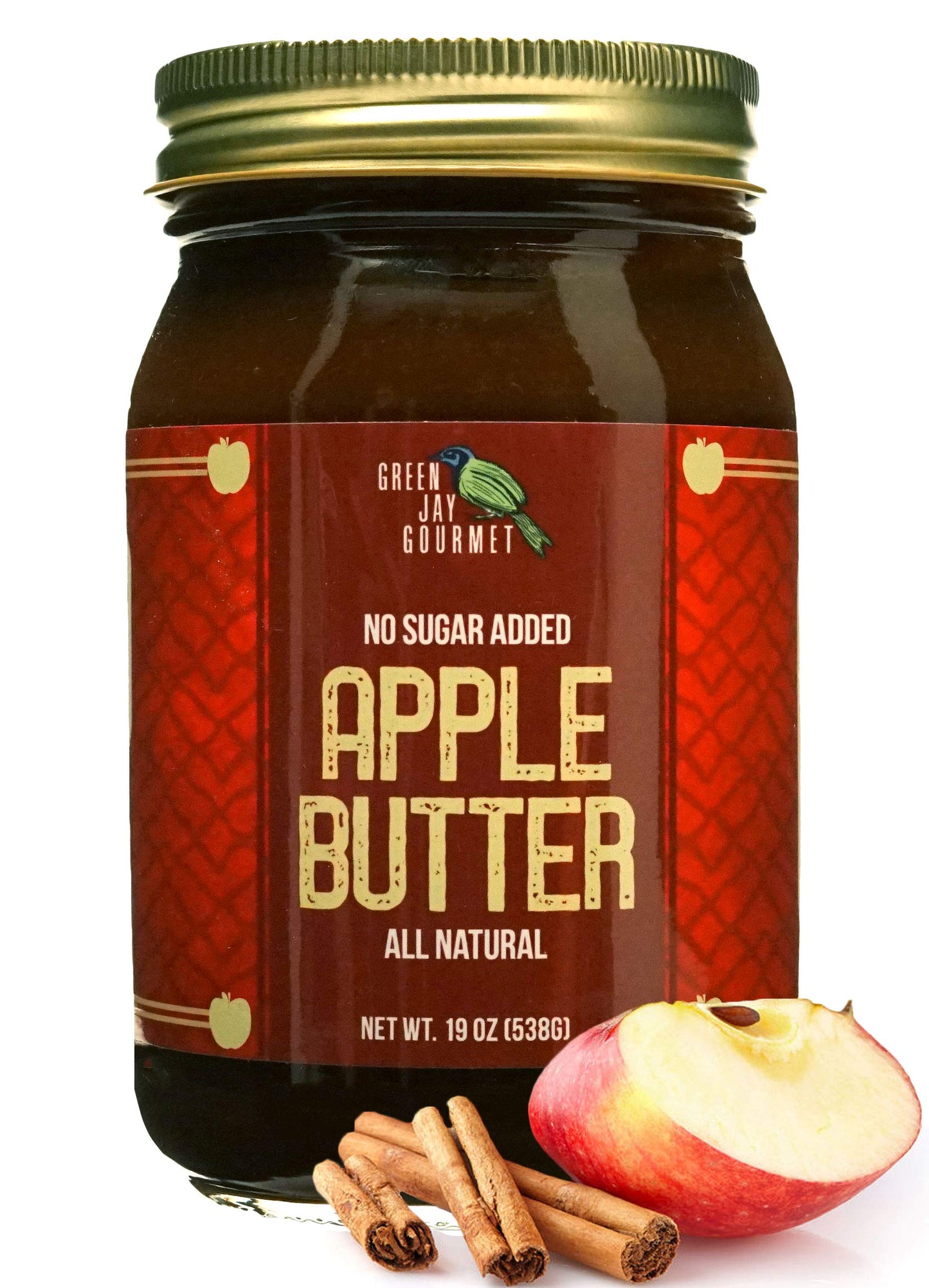 Green Jay Gourmet Apple Butter - Low Sugar, All-Natural Fruit Spread, 19 oz