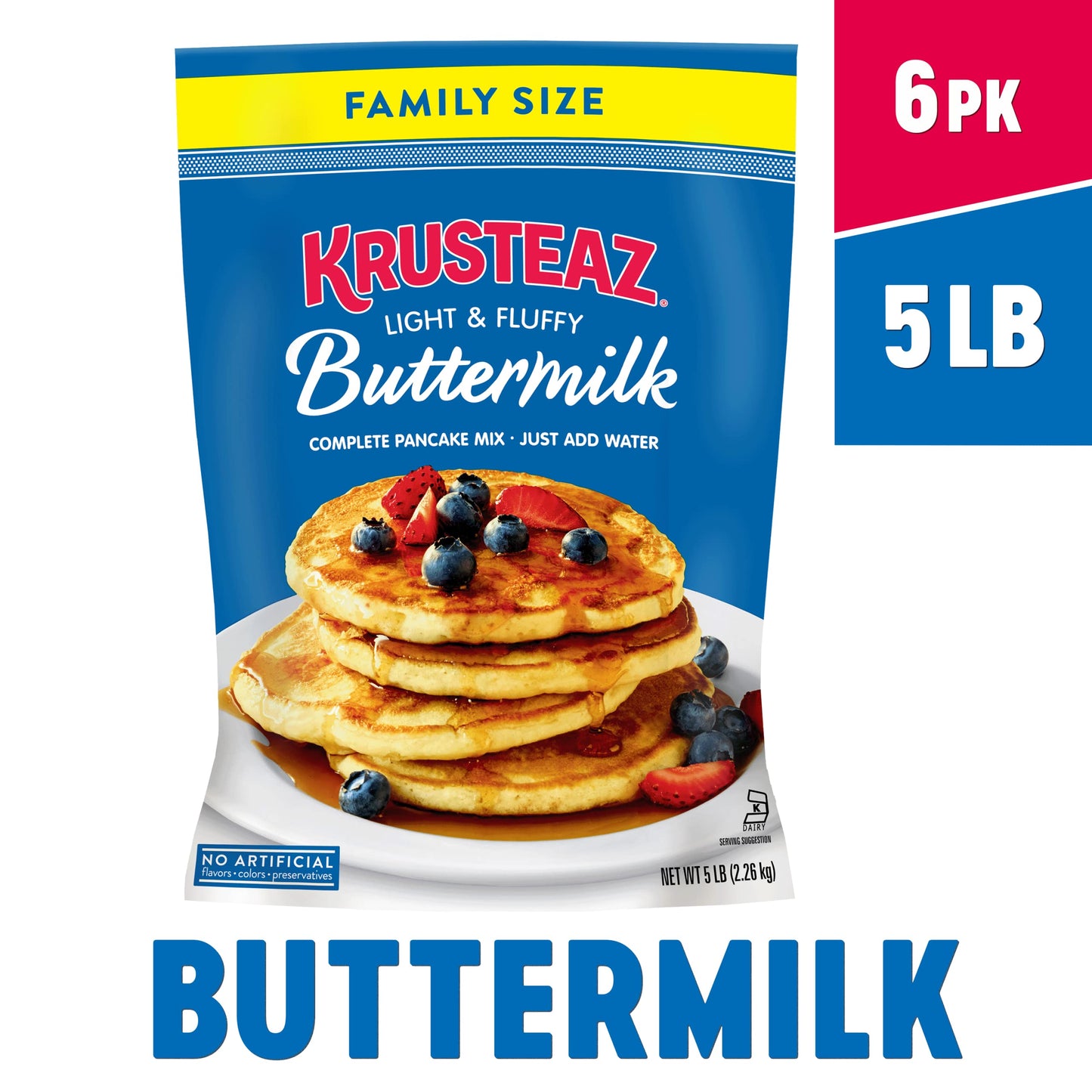 Krusteaz Complete Buttermilk Pancake And Waffle Mix, Light & Fluffy, 5 Lb Bags (Pack Of 6)