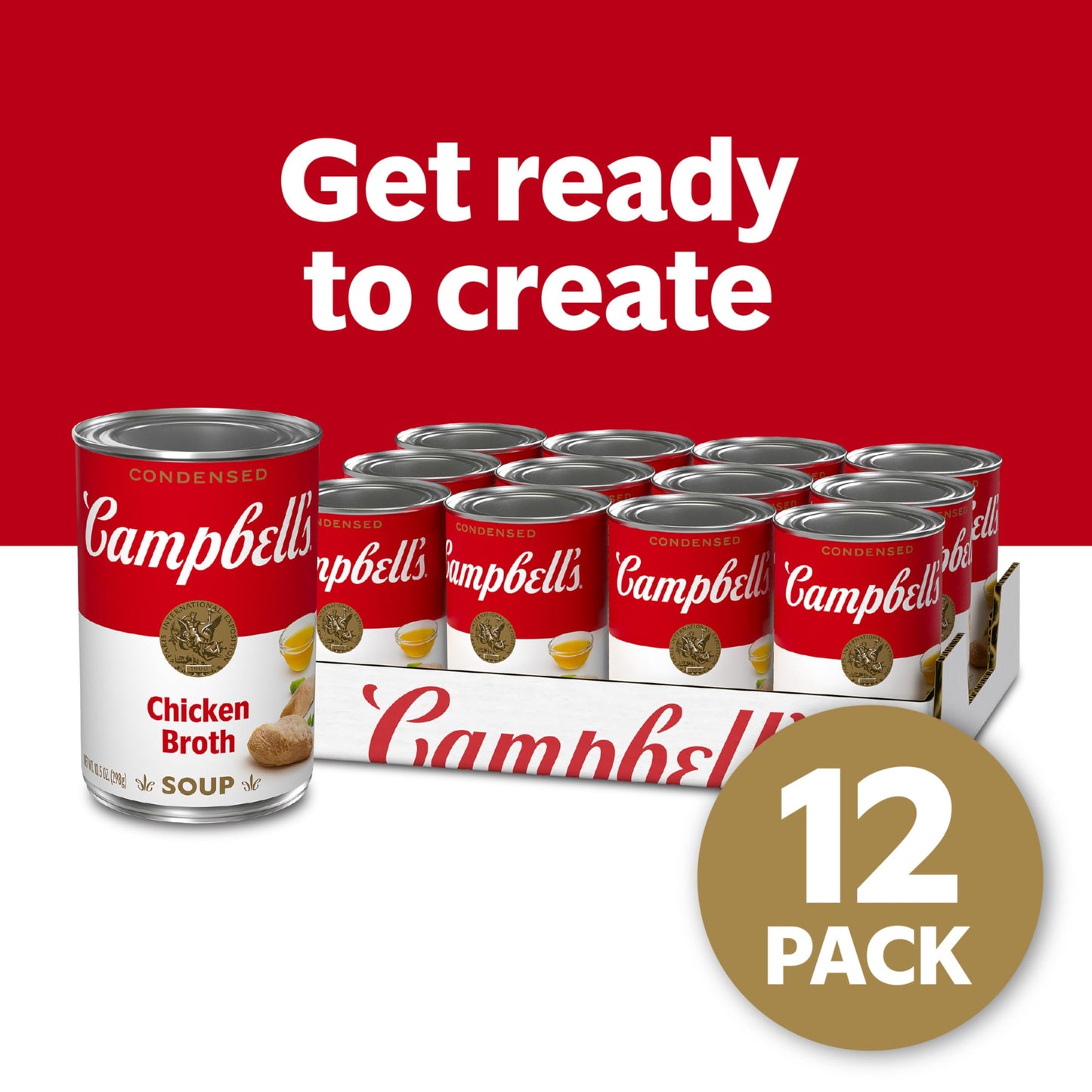Campbells Condensed Chicken Broth, 10.5 Ounce Can, Pack of 12