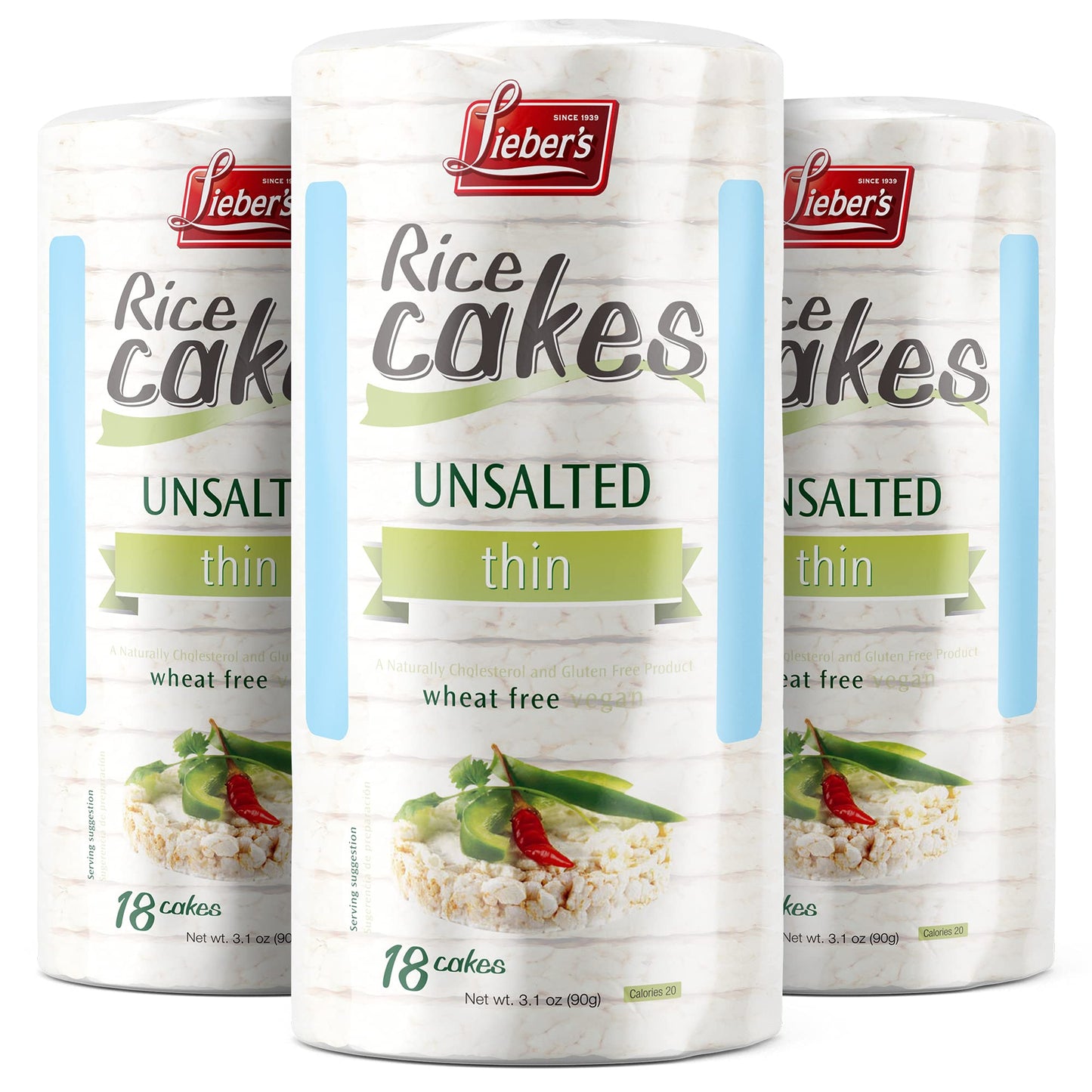 Liebers Rice Cakes, Kosher Snack, Dairy Free, Gluten Free, Vegan, 3.1 Ounce (Pack of 3)