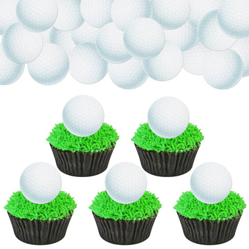 48 PCS Edible Golf Cupcake Toppers Wafer Paper Sports Balls Golf Cupcake Picks Edible Golf Cupcake Decorations for Sports Golf B