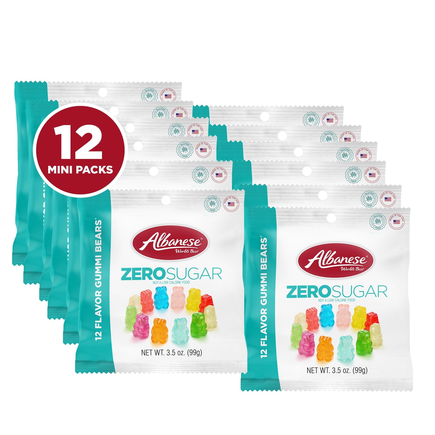 Albanese Candy, Sugar Free 12 Flavor Gummi Bears, 3.5 oz. Bag, Pack of 12