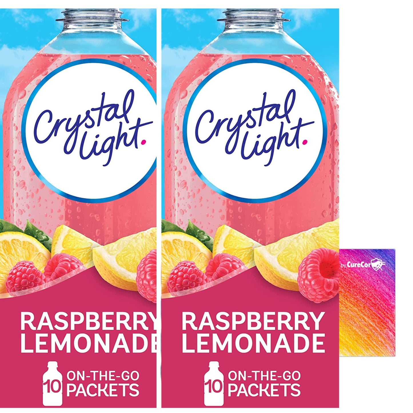 Crystal-Light On The Go Drink Mix - Two (2) Pack Of 10Pck/0.13Oz Pouches - Sugar-Free, Low-Calorie Refreshment Anytime, Anywhere And One Curecor Collective Sticker! (Raspberry Lemonade)