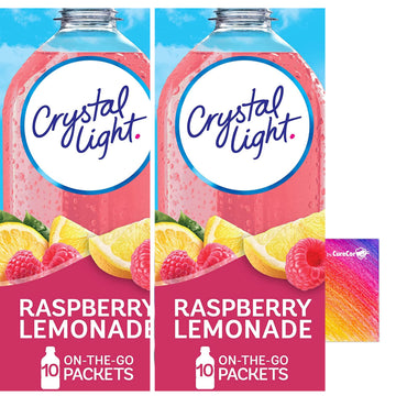 Crystal-Light On The Go Drink Mix - Two (2) Pack Of 10Pck/0.13Oz Pouches - Sugar-Free, Low-Calorie Refreshment Anytime, Anywhere And One Curecor Collective Sticker! (Raspberry Lemonade)