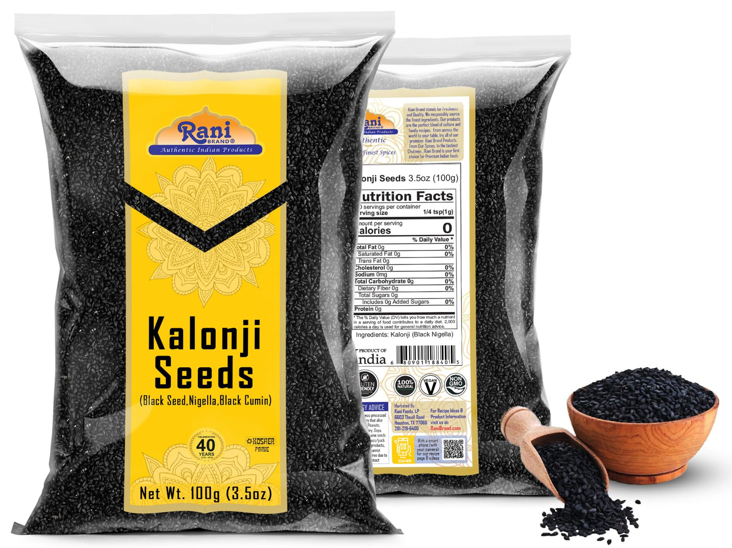 Rani Kalonji (Black Seed, Nigella Sativa, Black Cumin) Seeds 3.5Oz (100G) ~ All Natural | Gluten Friendly | Non-Gmo | Kosher | Vegan | Indian Origin