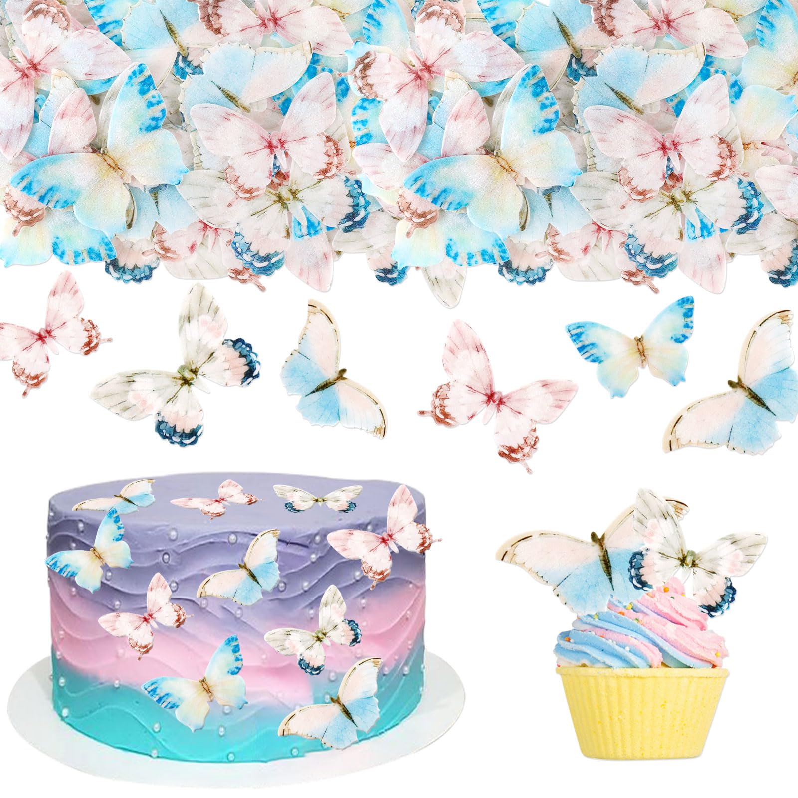 40 Pack Edible Butterfly Cupcake Toppers Edible Wafar Paper Spring Bridal Engagement Baby Shower Birthday Party Cupcake Picks An