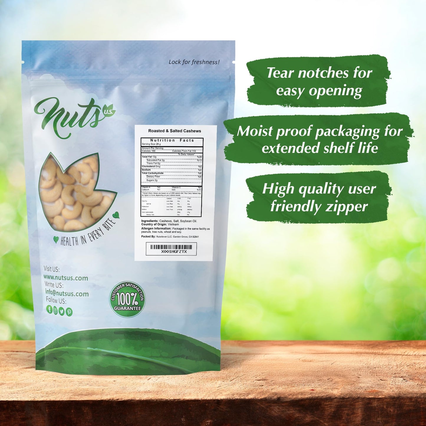 Nuts U.S. - Cashews | Roasted And Salted | No Shell | 100% Natural | Packed In A Resealable Bag!!! (4 Lbs)