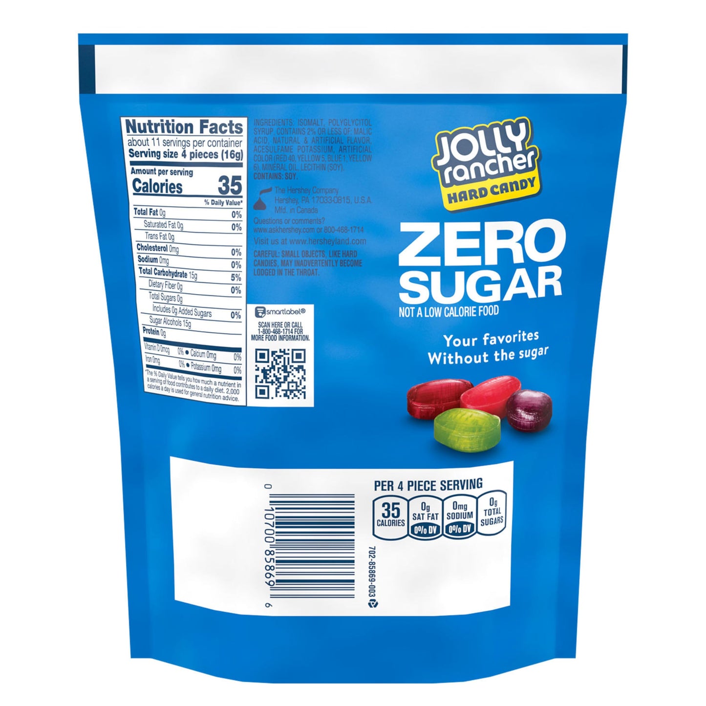 JOLLY RANCHER Zero Sugar Assorted Fruit Flavored Hard Candy Bag, 6.1 oz (Pack of 6)