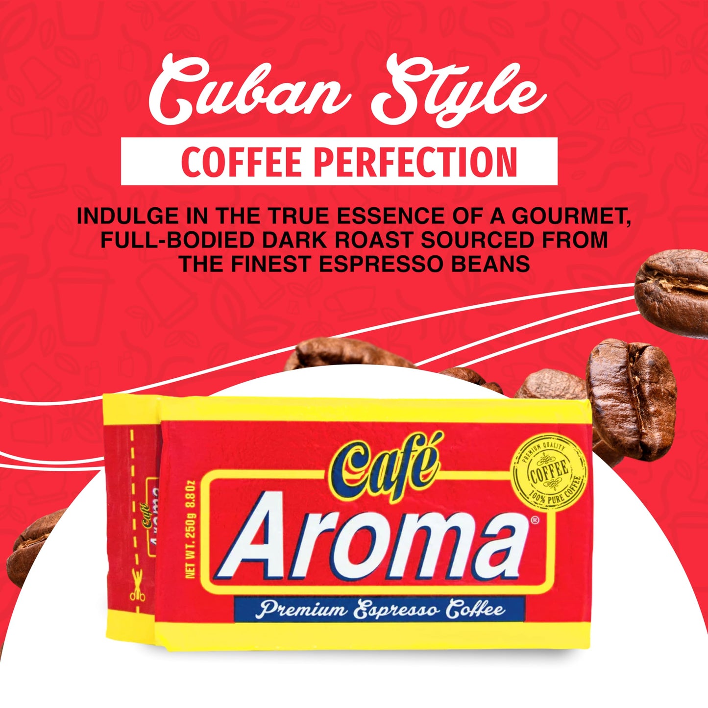 CAFE AROMA Dark Roast Espresso Ground Coffee, Vacuum Sealed, 8.8 oz (4-Pack)