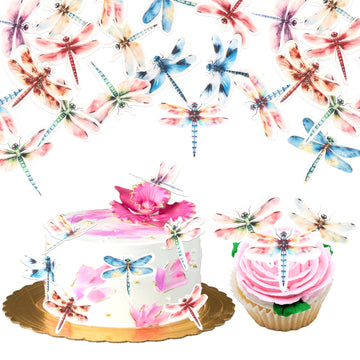 60 Pcs Edible Dragonfly Cupcake Toppers Wafer Paper Insect Birthday Gardon Party Cake Decorations Edible Dragonfly Cupcake Picks For Baby Shower Wedding Birthday Party Cake Food Decorations Supplies