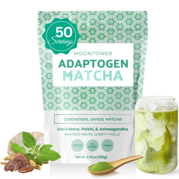Organic Mushroom Matcha Powder - Ceremonial Grade Green Tea with Lion's Mane, Reishi & Ashwagandha Mushrooms, Superfood Latte Mi