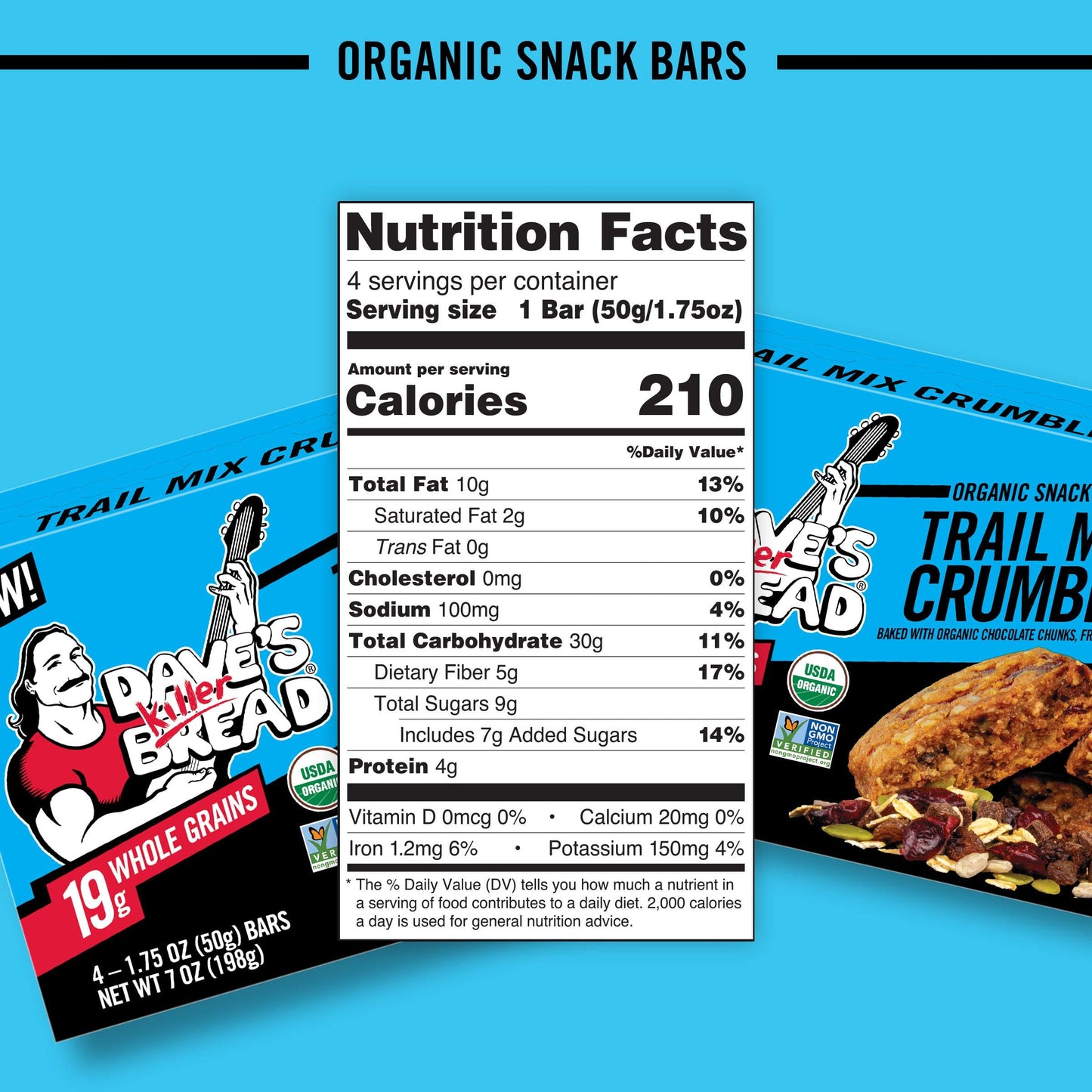 Daves Reduceer Bread Trail Mix Crumble Organic Snack Bars, 4 Individually Wrapped Snack Bars (Pack Of 2)