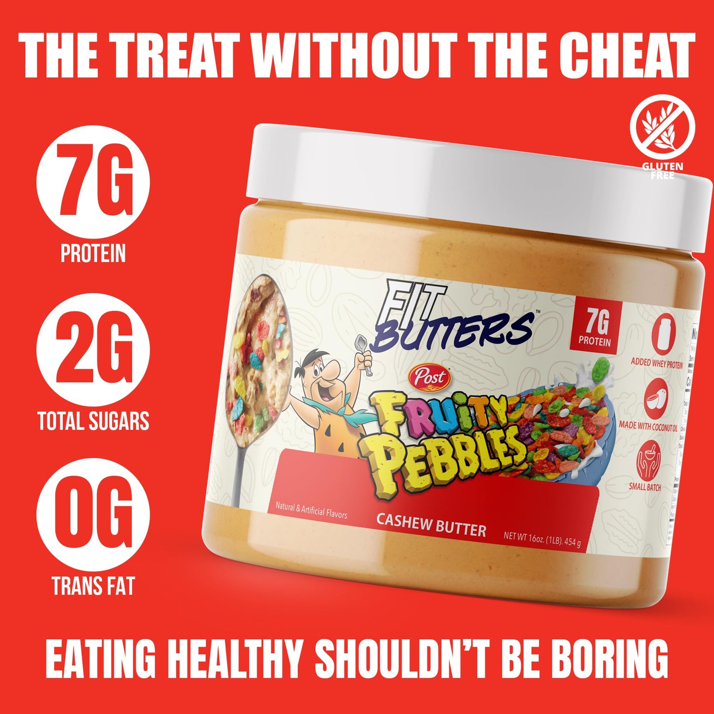 Fit Butters Fruity Pebbles Cashew Butter - Added Protein And Coconut Oil, Low Carb, Low Sugar, Complete Protein Dessert Flavored