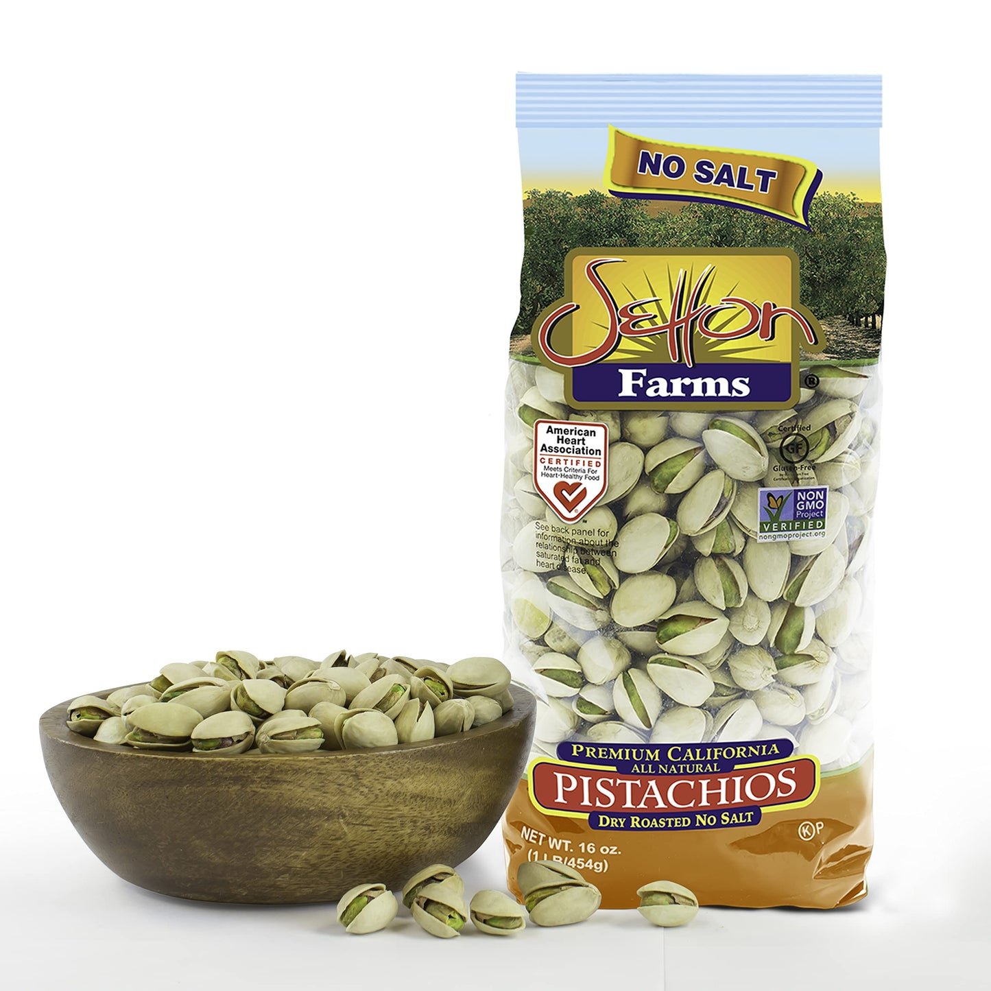 Setton Farms Dry Roasted Unsalted Pistachios, 16 Ounce Bag, Non-GMO, Gluten Free, Vegan, Kosher