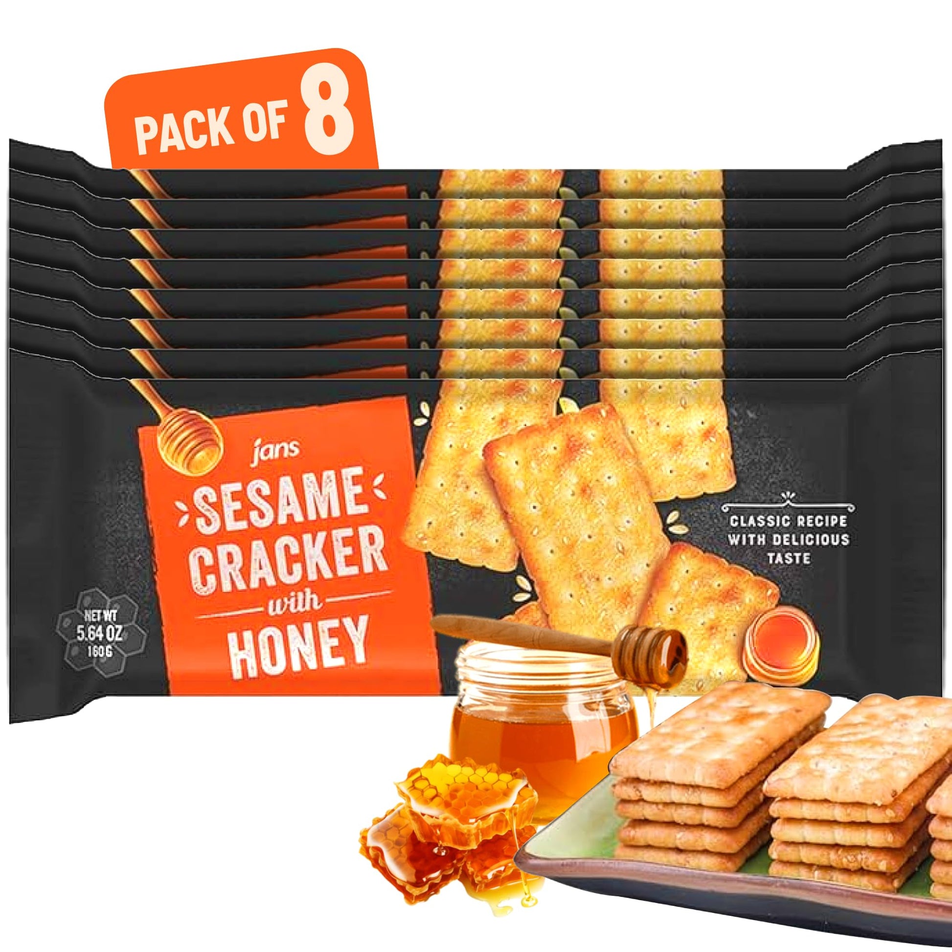 Jans Sesame Cracker with Honey, 5.64 oz, Classic Recipe, No Cholesterol, No Trans Fat, Pack of 8
