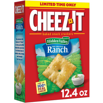 Cheez-It Cheese Crackers, Baked Snack Crackers, Lunch Snacks, Hidden Valley Ranch, 12.4Oz Box (1 Box)