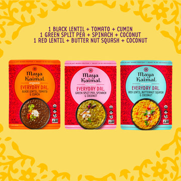 Maya Kaimal Foods - Organic Indian Everyday Dal - Variety Pack 10Oz - Red Lentil, Black Lentil, Green Split Pea - Fully Cooked -