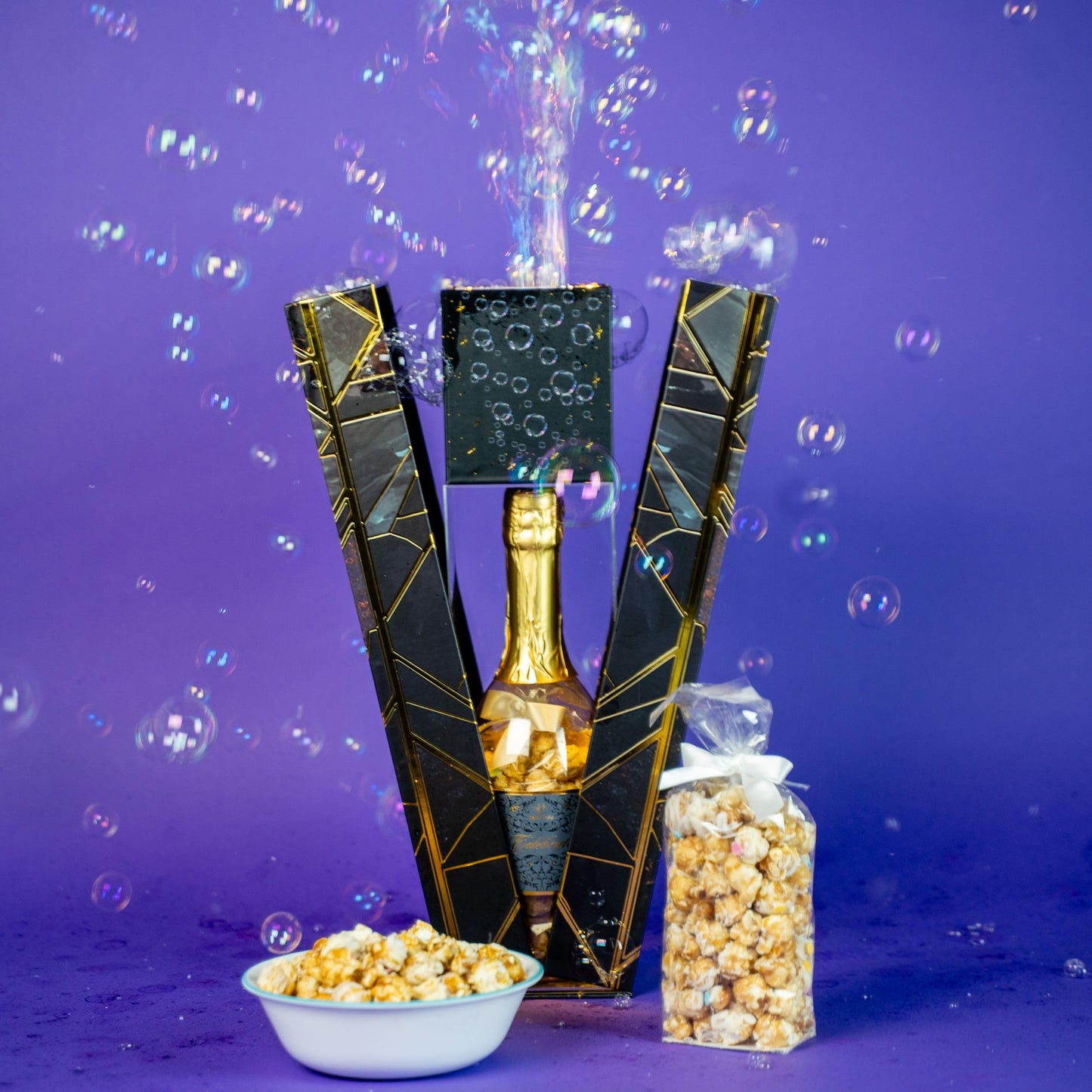 Luxe Bubble Box With Caramel White Chocolate Popcorn By Send A Cake  Ready To Gift  No Assembly Required - Happy Birthday Surprise - Unique Birthday Gift For Women  Men  Sister  Mom  Dad  Best Friend
