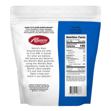 Albanese World'S Best Sour 12 Flavor Gummi Bears, 32Oz Bag Of Candy